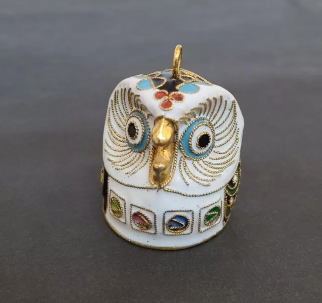 Cloisonne Enamel Gold Gilt Owl Head Bell/ Ornament, Rare!