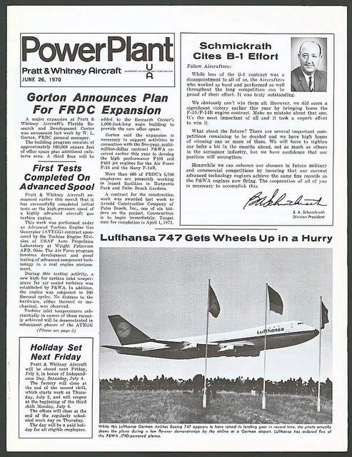 Pratt & Witney Aircraft Power Plant Boeing 747 Ford Tri-Motor 6/26 1970