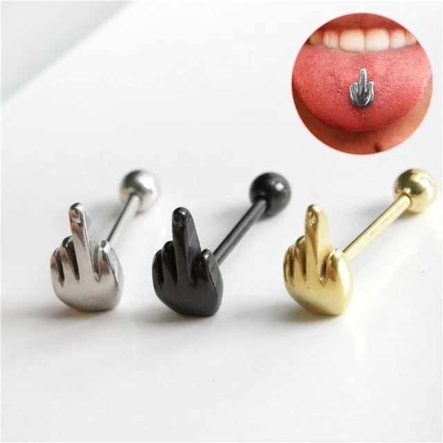 Middle finger tongue ring sales