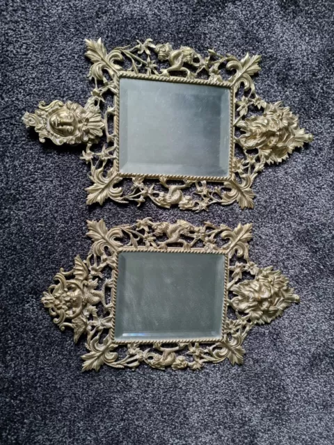 Pair of Antique 19th Century French Rococo Brass Wall Mirrors