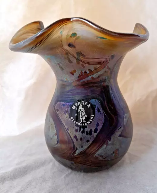 Mtarfa Vase Iridescent Studio Art Glass With Label And Signed