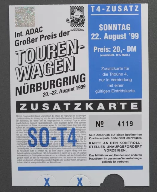 Eintrittskarte Nürburgring Großer Preis der Tourenwagen 1999