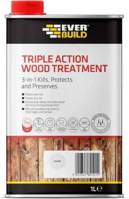 Everbuild Triple Action (uccide, protegge e conserva) trattamento legno, trasparente,