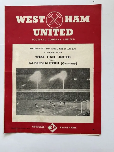 West Ham Utd v Kaiserslautern (Germany) Floodlight Friendly 11th April 1956