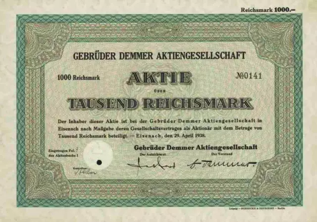 Gebrüder Demmer AG 1938 Eisenach Thüringen Küchenherde Leipzig Berlin 1000 RM