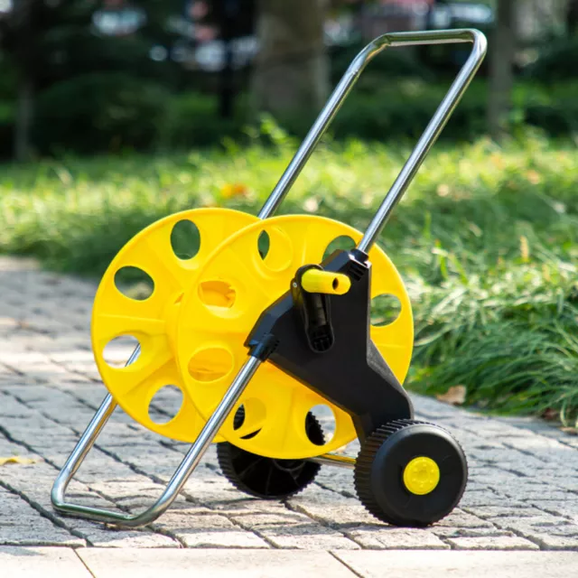 Portable 50 m Durable Garden Hose Pipe Reel Cart Trolley Free Standing Gardening