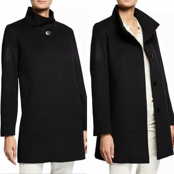 New Fleurette Black Stand Collar Wool Plus Coat 20