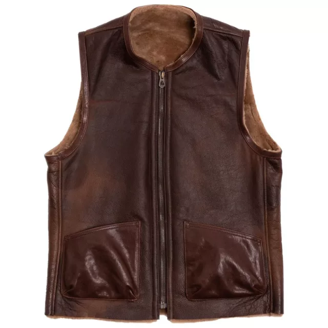 Men's Brown RAF Flying Aviator Shearling Bomber Real Sheepskin Leather Fur Vest