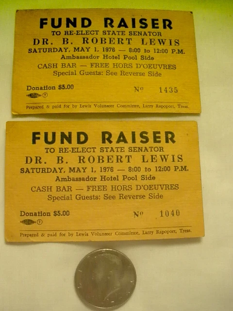 1976 Fund Raiser Tickets DR. B. ROBERT LEWIS Senator St. Louis Park Minnesota