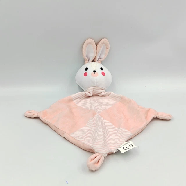Doudou plat lapin rose blanc rayé MES PETITS CAILLOUX CMP - 32813