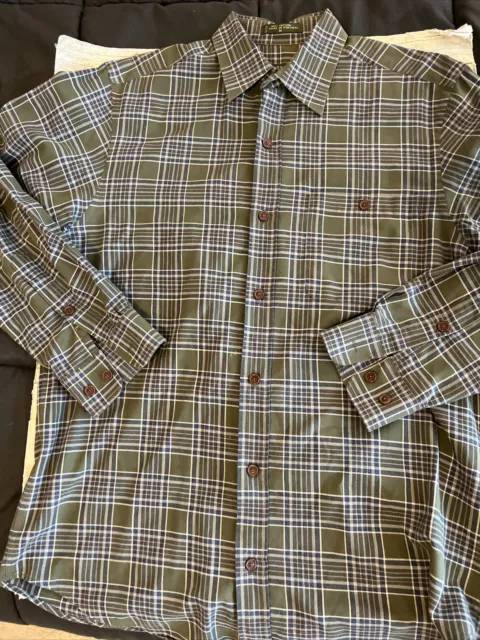 ORVIS Signature Collection Soft Flannel Cotton Plaid Button Shirt Green Medium