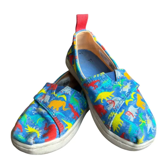 TOMS TINY ALPARGATA DINO SLIP-ON Dinosaur Print Shoe Little Kids Size 8