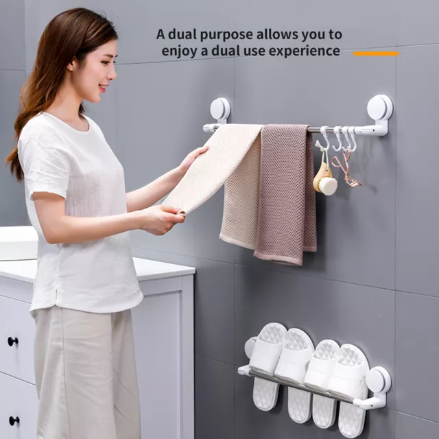 Stainless Steel Vacuum Suction Cup Towel Rail Bar Rack Hanger Bathroom 6 Hooks 3