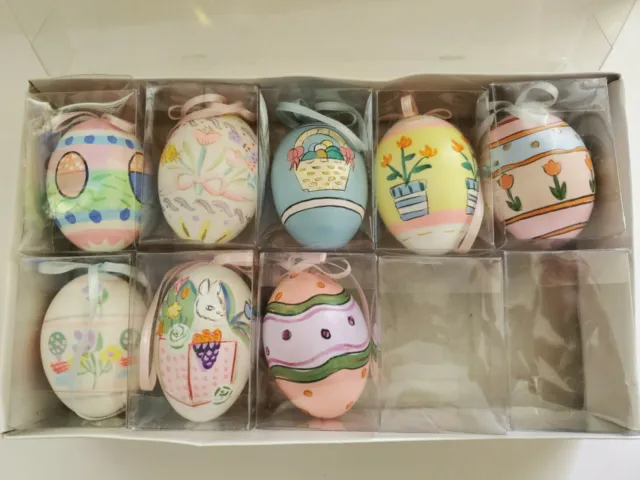 Decorated Easter Eggs Individually Packaged 2.5" Pastel Colors Designs Lot of 8