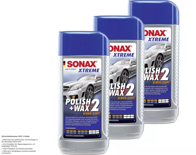 3x SONAX XTREME Polish+Wax 2 Hybrid NPT Politur Wachs Pflege 500 ml