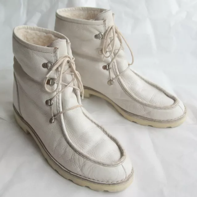 Stivali invernali vintage in pelle bianca foderati in lana donna salamandra albero normale 7,5