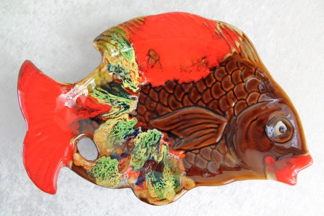 VALLAURIS TAFELAUFSATZ ANBIET Schale Fisch Majolika Majolica Keramik