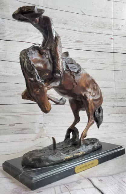 Mano Bronzo Scultura Sonaglio Serpente Cowboy Western Remington Statua Deco