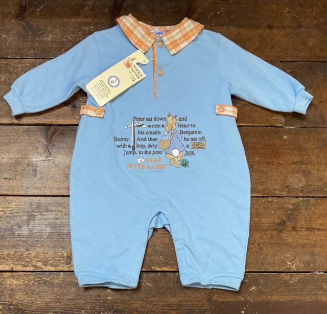 Abito vintage Peter Rabbit bambino età 6-9 mesi nuovo con etichette spazzaneve anni '90