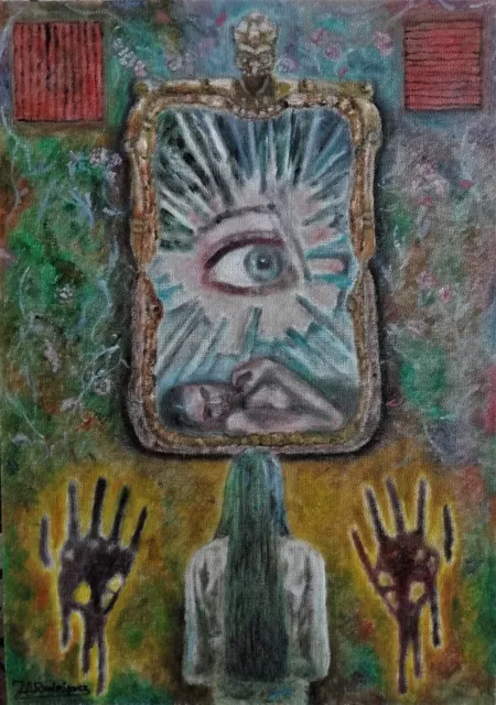 Rodríguez García. El espejo. Óleo sobre cartón preparado.(29'7x21cm).2022.