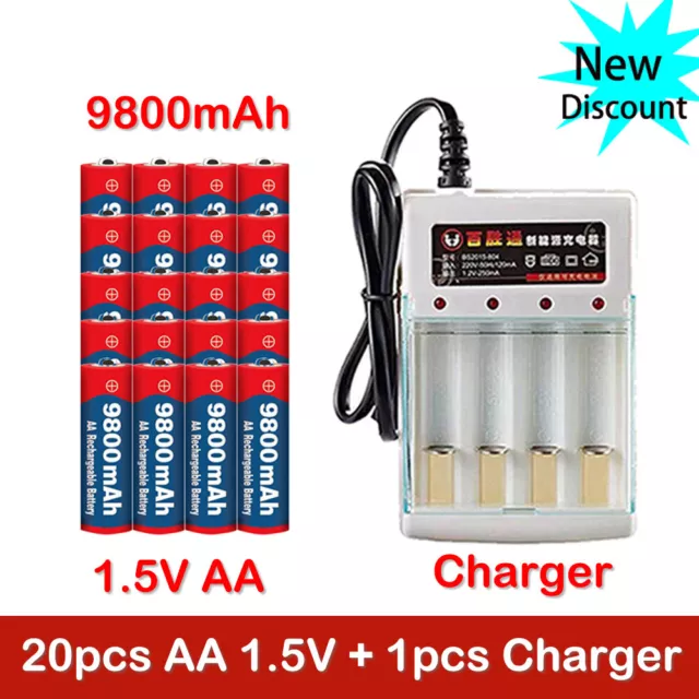 20Pcs 1.5V AA Batteries 9800mAh Rechargeable Battery For Flashlight Torch