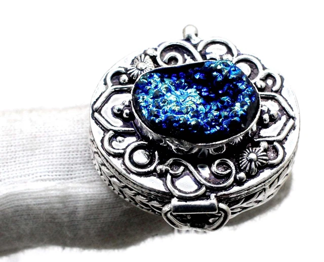 925 Sterling Silver Druzty Quartz Gemstone Jewelry  Openable Ring (US) Size-8