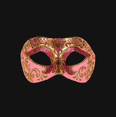 Mask from Venice Wolf Colombine Pink And Golden Paper Mache Authentic 460