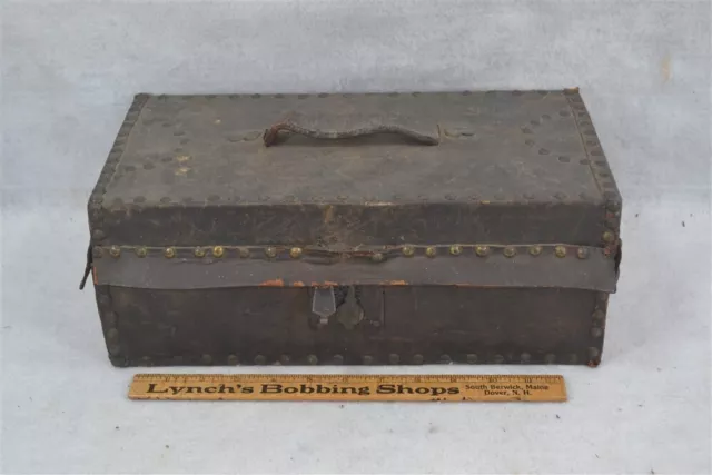 antique document box leather fabric pre Civil War Era Fox history 18th  original