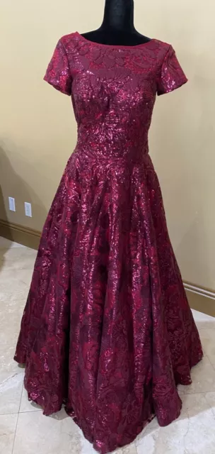 Jovani Sequined Jewel Ballgown Burgundy - Size 6. Used Once 2