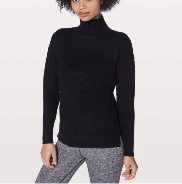 LULULEMON WARM & Restore Sweater Merino Wool Turtleneck Black Long