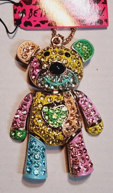 Betsey Johnson Colorful  Enamel Crystal Movable Teddy Bear Love Pendant Necklace