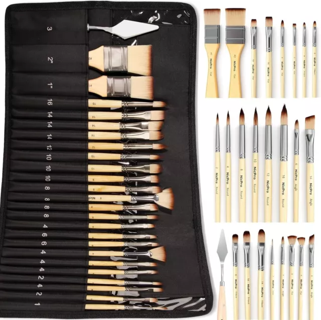 New 25 PCS Paint Brush Set, Professional Enhanced Synthetic Artist Paint Brushes