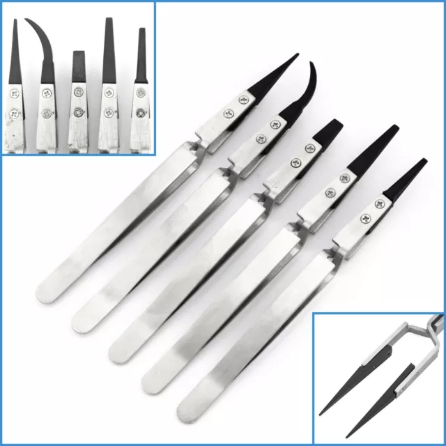 5pcs Zirconia Ceramic Assorted Tip Cross Locking Tweezer Self Closing Craft Tool