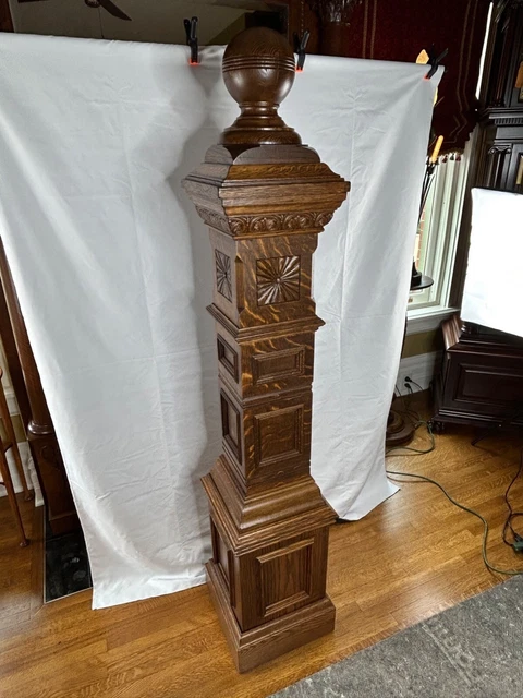 HUGE Quartersawn Carved Oak Newel Post Stair Bannister Victorian 69 Tall
