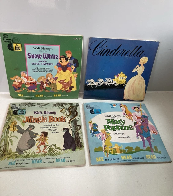 VINTAGE DISNEY RECORD BOOKS Snow White Jungle Book Mary Poppins 60 s vintage-disney-record-books-snow-white-jungle-book-mary-poppins-60-s