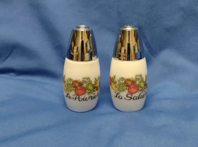 Vintage Corelle Corning Spice of Life Milk Glass Salt & Pepper Shakers by Gemco