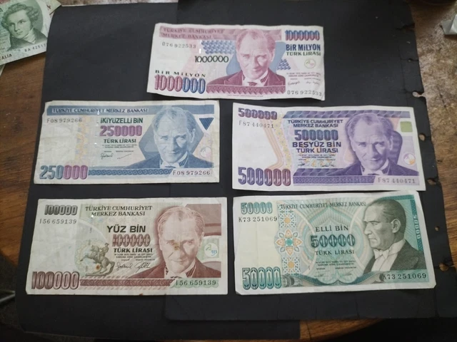 Turkey 5 different banknotes 1990s