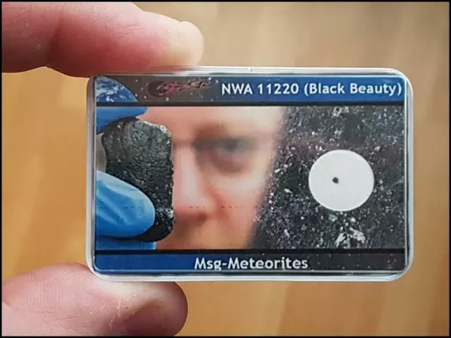 NWA 11220 Black Beauty Martian meteorite part slice display box *From Mars* M 2