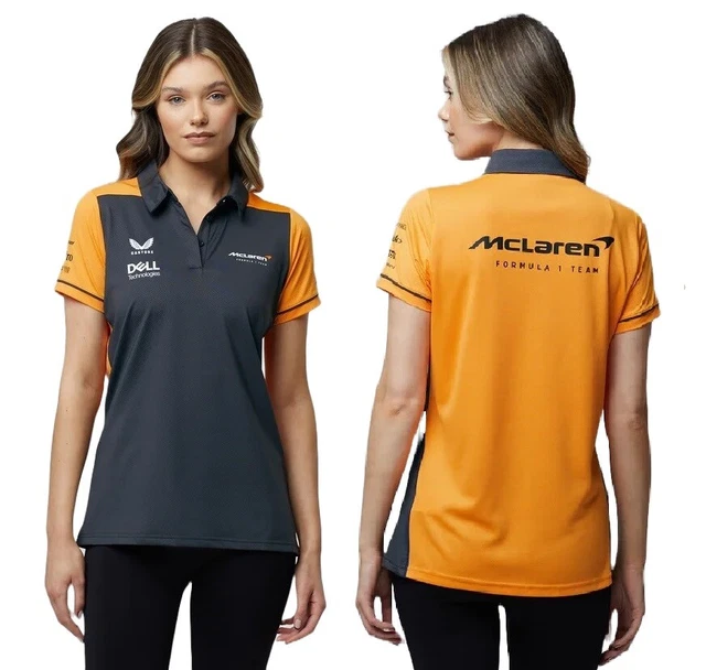 Polo Donna Formula Uno 1 McLaren Donna Team NUOVA! Grigio e papaia