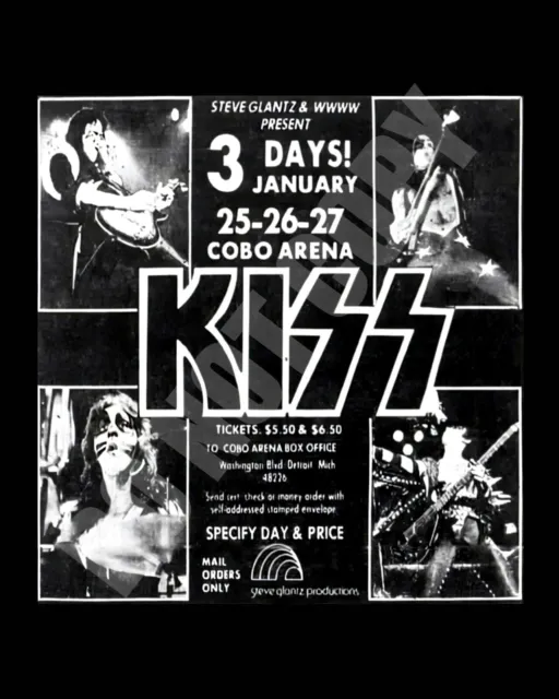 Jan 1976 KISS Detroit Cobo Arena Concert Newspaper Ad Reprint 8x10 Photo