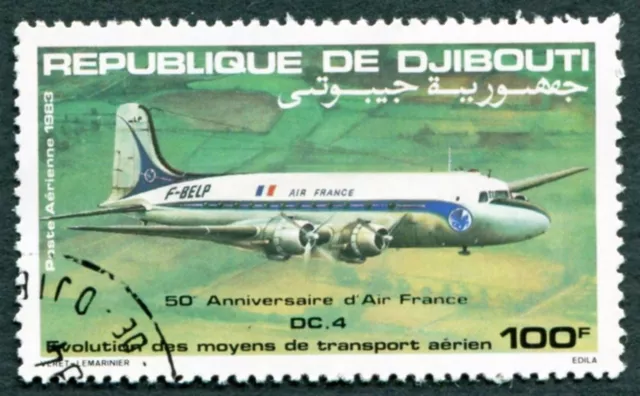 DJIBOUTI 1983 100f SG876 used FG Air France Anniversary DC 4 AIRMAIL d ##W30