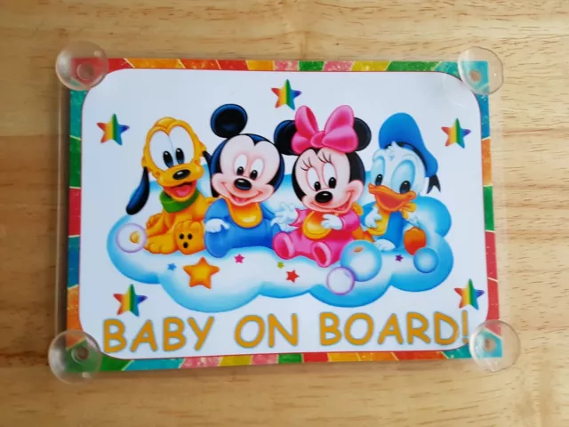 Baby Minnie Mouse, mickey, Donald, Pluto Baby On Board Car Laminated Sign 2