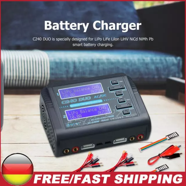 HTRC C240 Duo Lipo Balance Charger Dual Channel AC/150W DC/240W 10A RC Batteriel