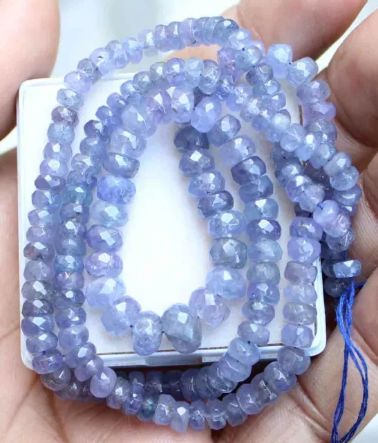 Natural Tanzanite Gemstone Rondelle Shape Faceted Beads 4mm Strand 16"