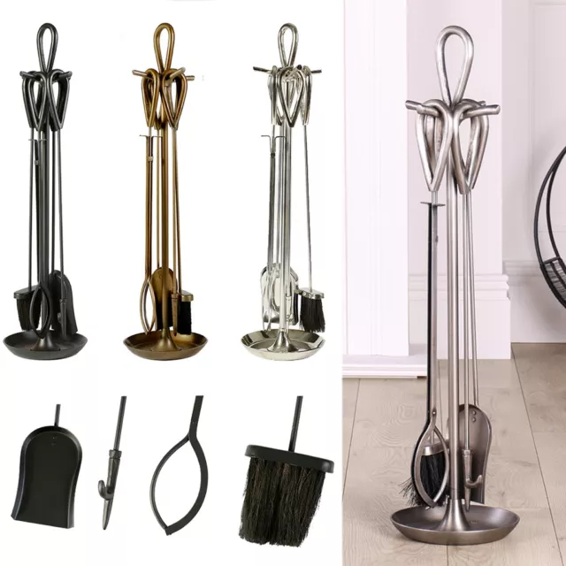 Juego complementario de 4 5 piezas conjunto negro junto a la chimenea cepillo de póquer pala herramientas de hierro fundido
