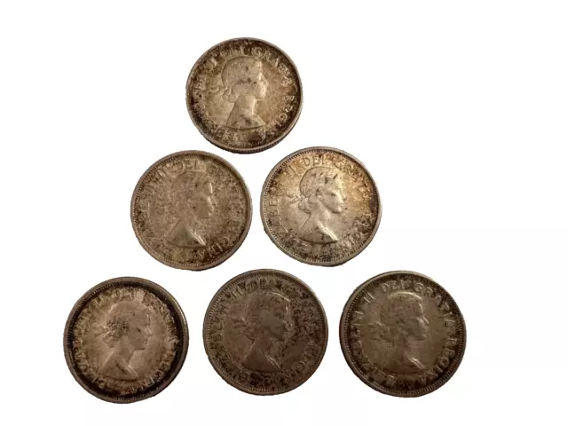 Canada Lot of six(6) .800 Fine Silver Elizabeth lI Quarters FINE(F) or Better