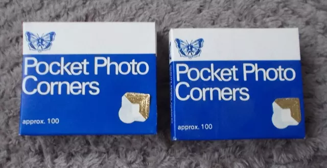 2 Boxes of Pocket Photo Corners - Gold Coloured - 100 per Box - Lick to Stick