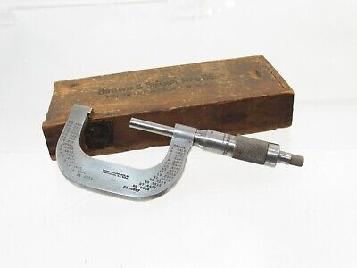 Pp Great Vintage Brown & Sharpe Micrometer 1" - 2" In Original Box T7980Pp
