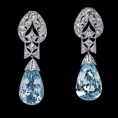 Vintage Art Deco 1940's Pear Shaped Aquamarine & Round Cut OLD Mine CZ Earring