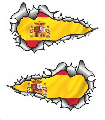 LARGE LONG Handed Pair Ripped Torn Metal Spain Spanish Flag vinyl car sticker